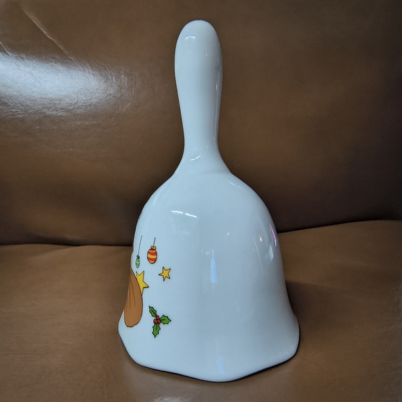 Vintage 1985 Santa Claus Porcelain Hand Bell Christmas Gold Tone Tip 80s - Picture 4 of 11